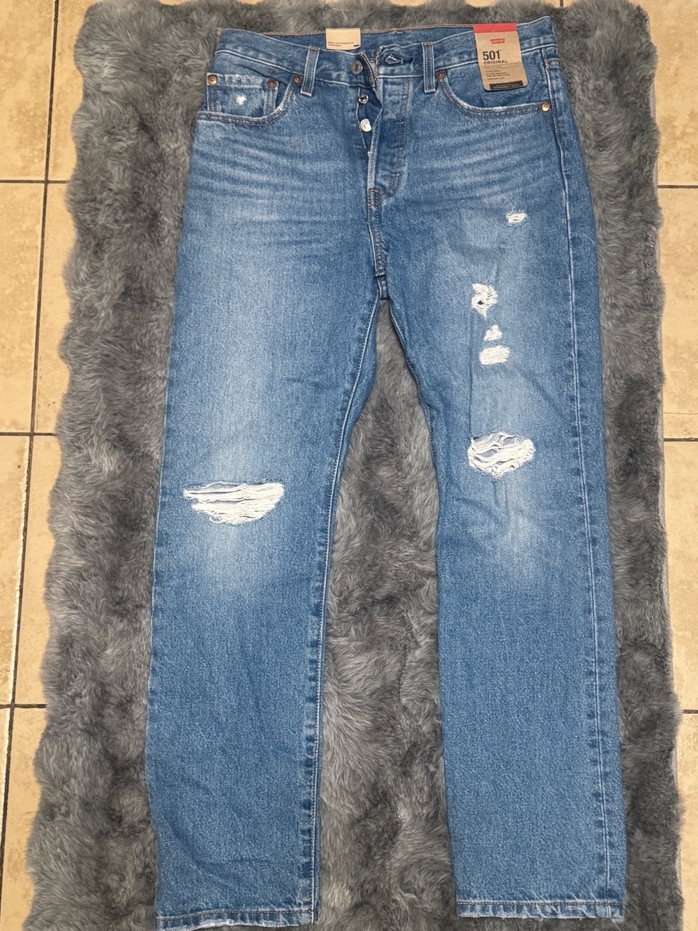 Levi's Blue Distressed Button-Fly Jeans